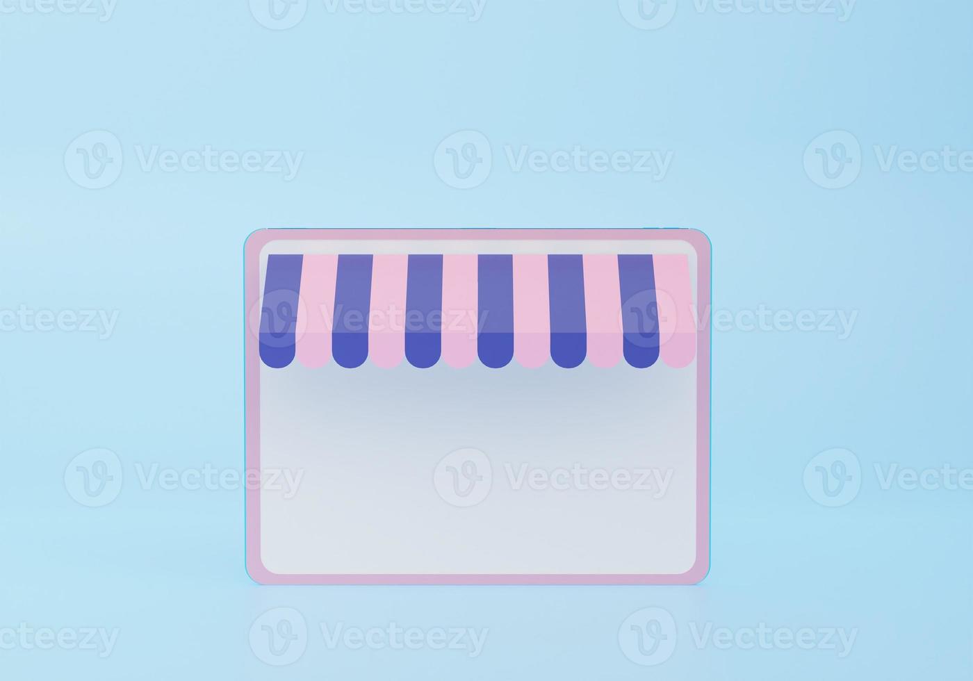 Tablet screen with online shop. 3d rendering icon. Cartoon minimal style. photo