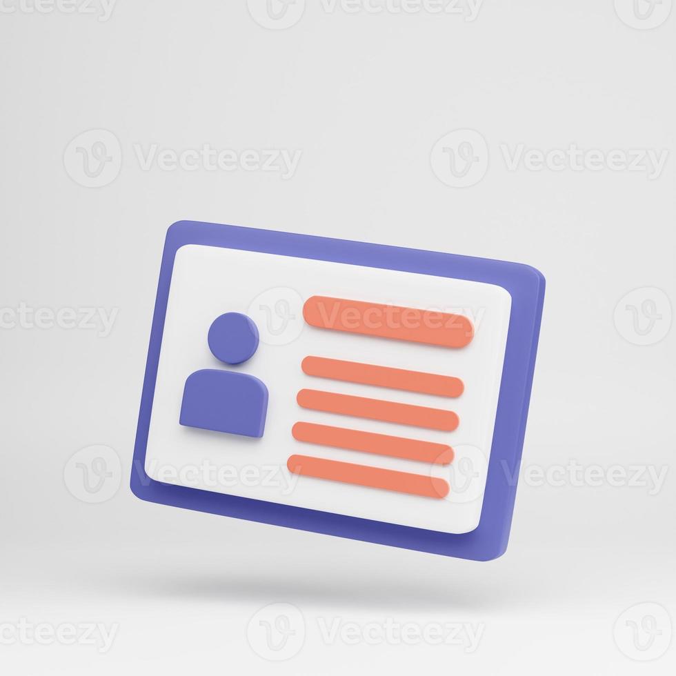 SIM, id card, plastic card, badge icon. 3d rendering illustration. photo