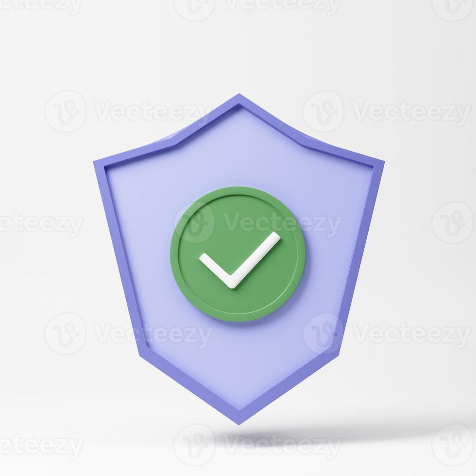 Shield check mark icon. 3d rendering illustration. Security, guaranteed icon. photo