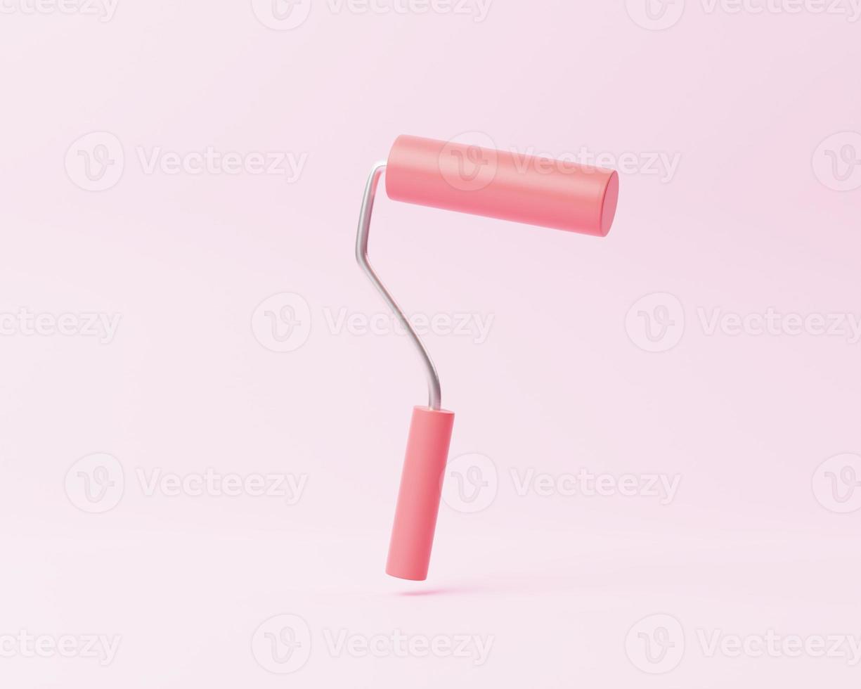Simple pink paint roller with 3d rendering illustration photo