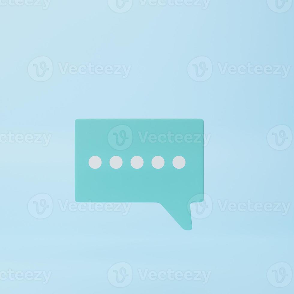 Type an isolated chat bubble icon in the bluel background. comment sign symbol. minimal concept. 3d rendering photo