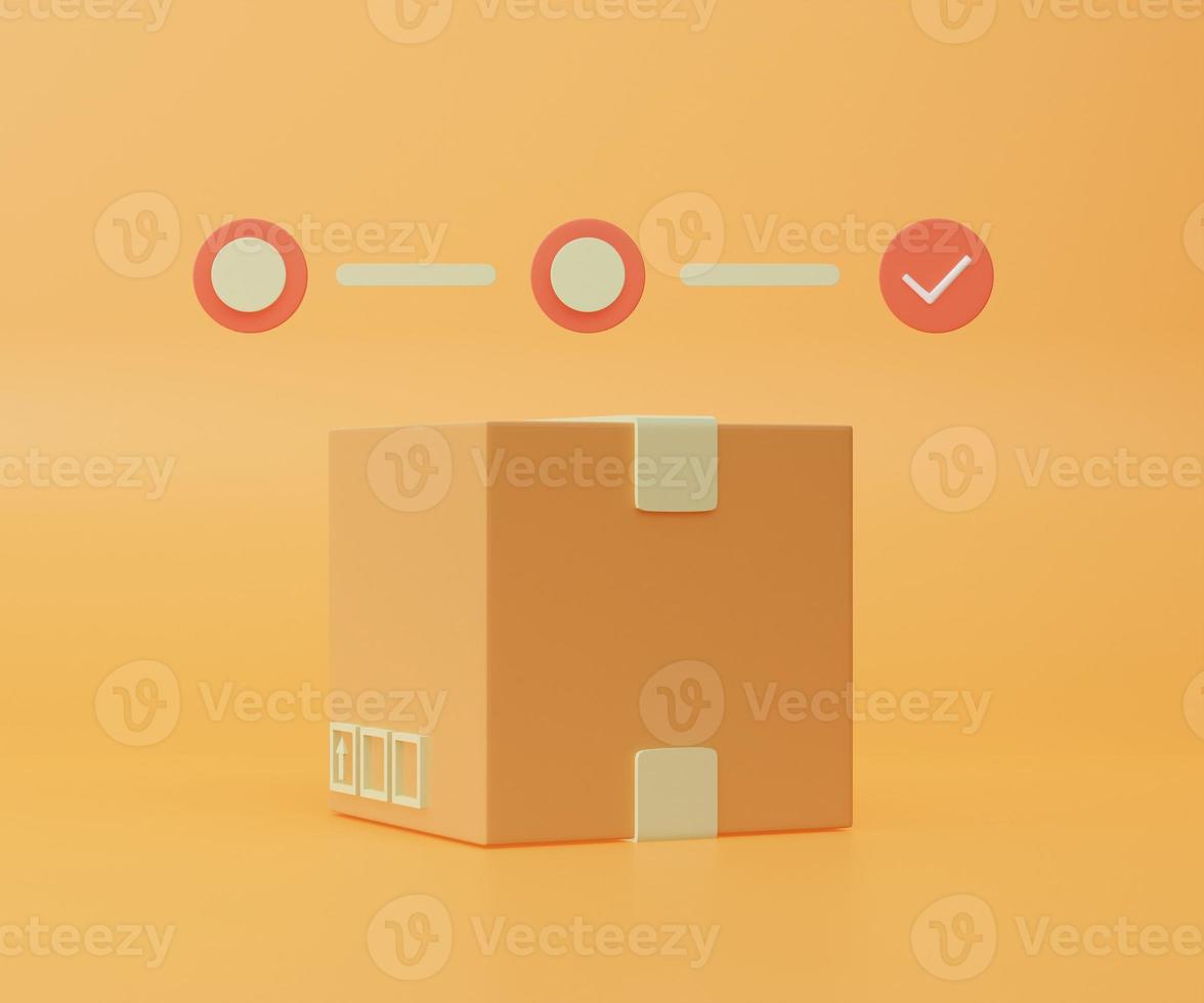 Cardboard box, delivery package, shipping box. Transportation, delivery, shipping concept. 3d rendering icon. Cartoon minimal style. photo