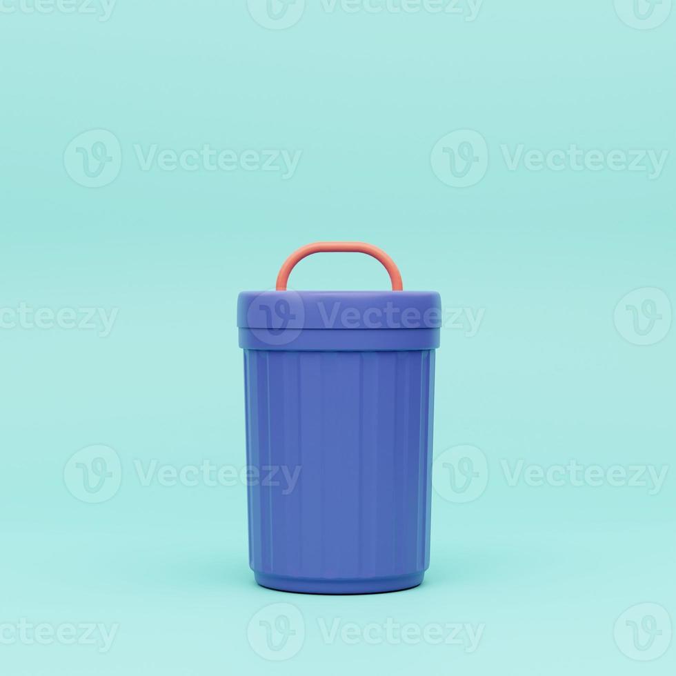 3D rendering Cartoon minimal style open blue trash on blue pastel background, environment concept ,waste ,copy space, illustration photo