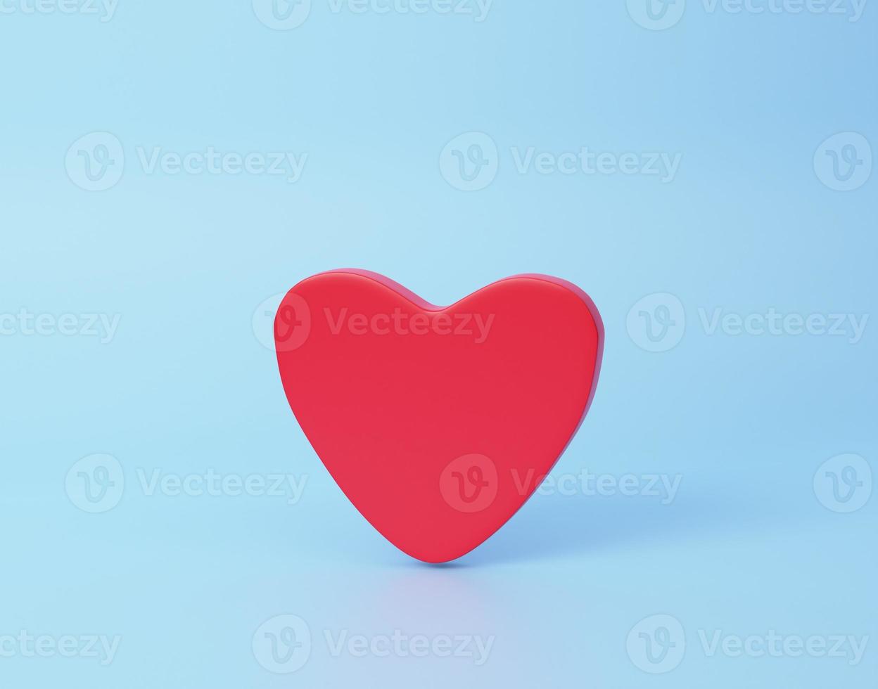 3d Red heart on a blue background. Heart icon, likes and love 3d rendering illustration photo