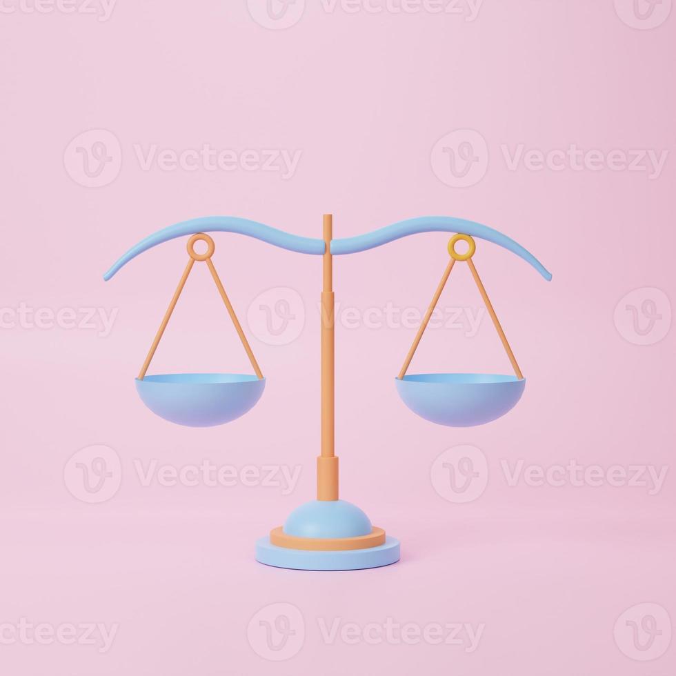 3D Scales icon. comparison weight cartoon minimal sytle, Libra, on pink background. 3d render illustration photo