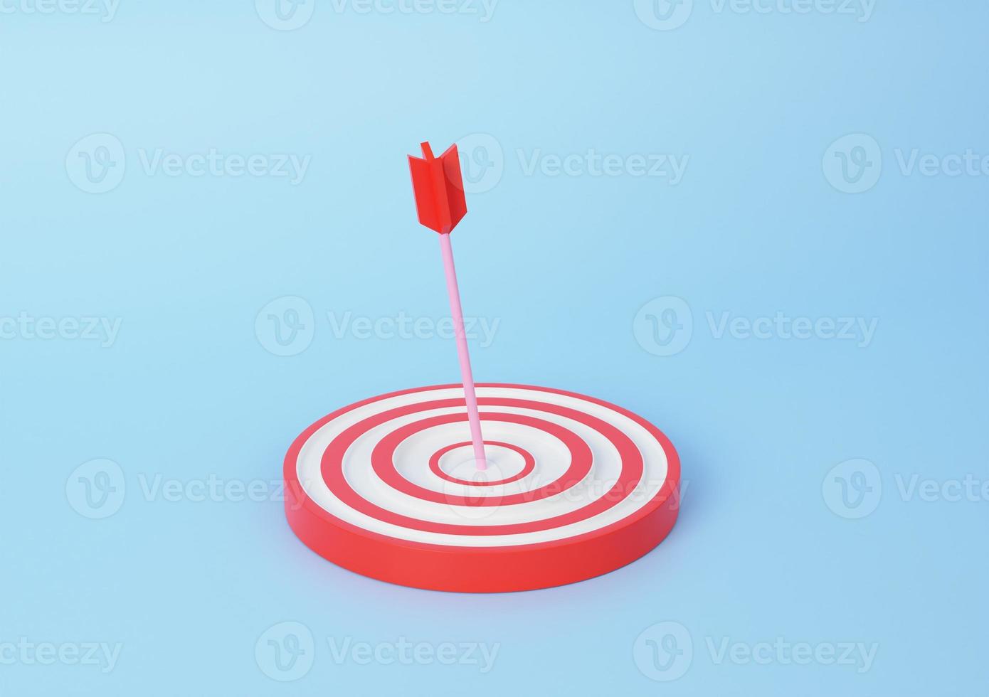 3d at least excellent business idea goals. Leadership for successful under creative concept in pastel background. 3d arrow hit center of target render on isolated blue background photo