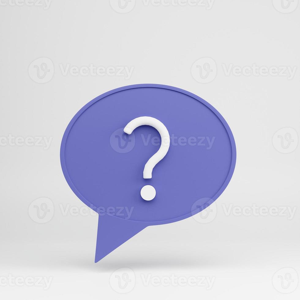 3d rendering illustration bubble chat icon question mark purple , 3d, render, chat, question, suitable for web illustrations, hero pages, landing pages photo
