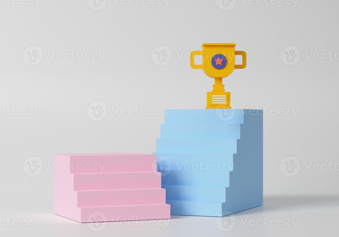 3D Winner cup on top stair, Business success concept. 3d render illustration photo