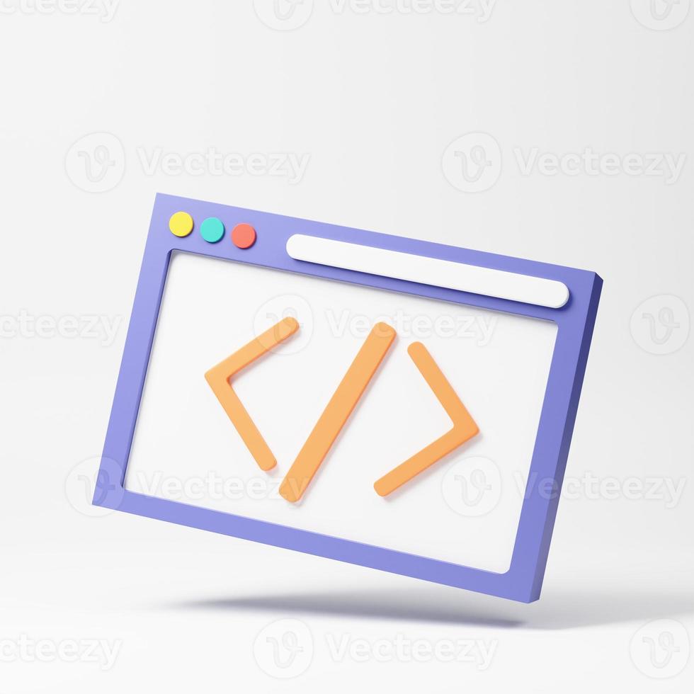 Web Development concept. Website coding, Web page. 3d rendering icon. Cartoon minimal style. photo