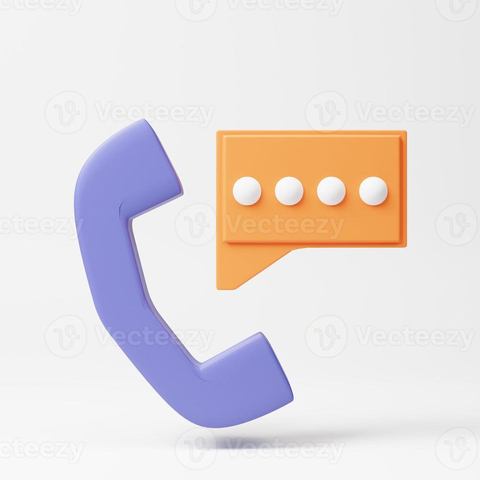 3d icon phone handset with speech bubble in orange blue style on a white background. Support, customer service, help, communication concept. render illustration. photo