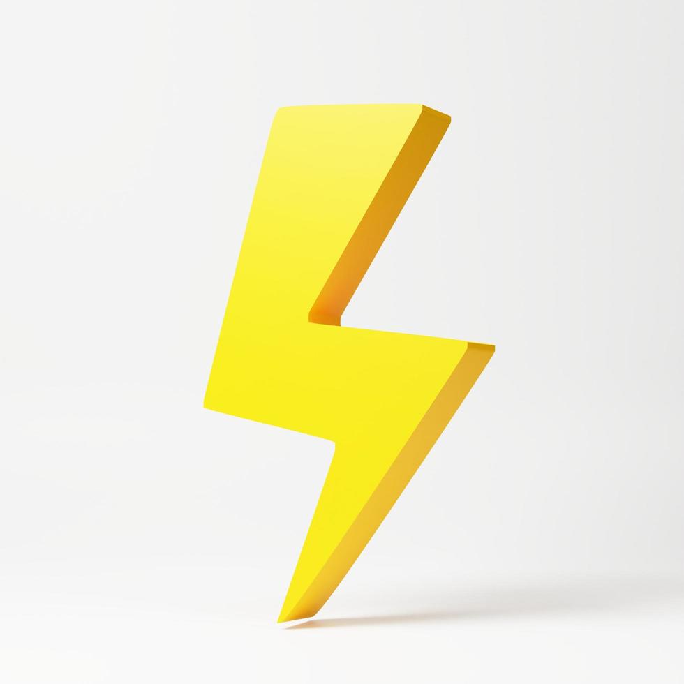 Yellow thunder and bolt lighting flash. 3d rendering icon. Cartoon minimal style photo