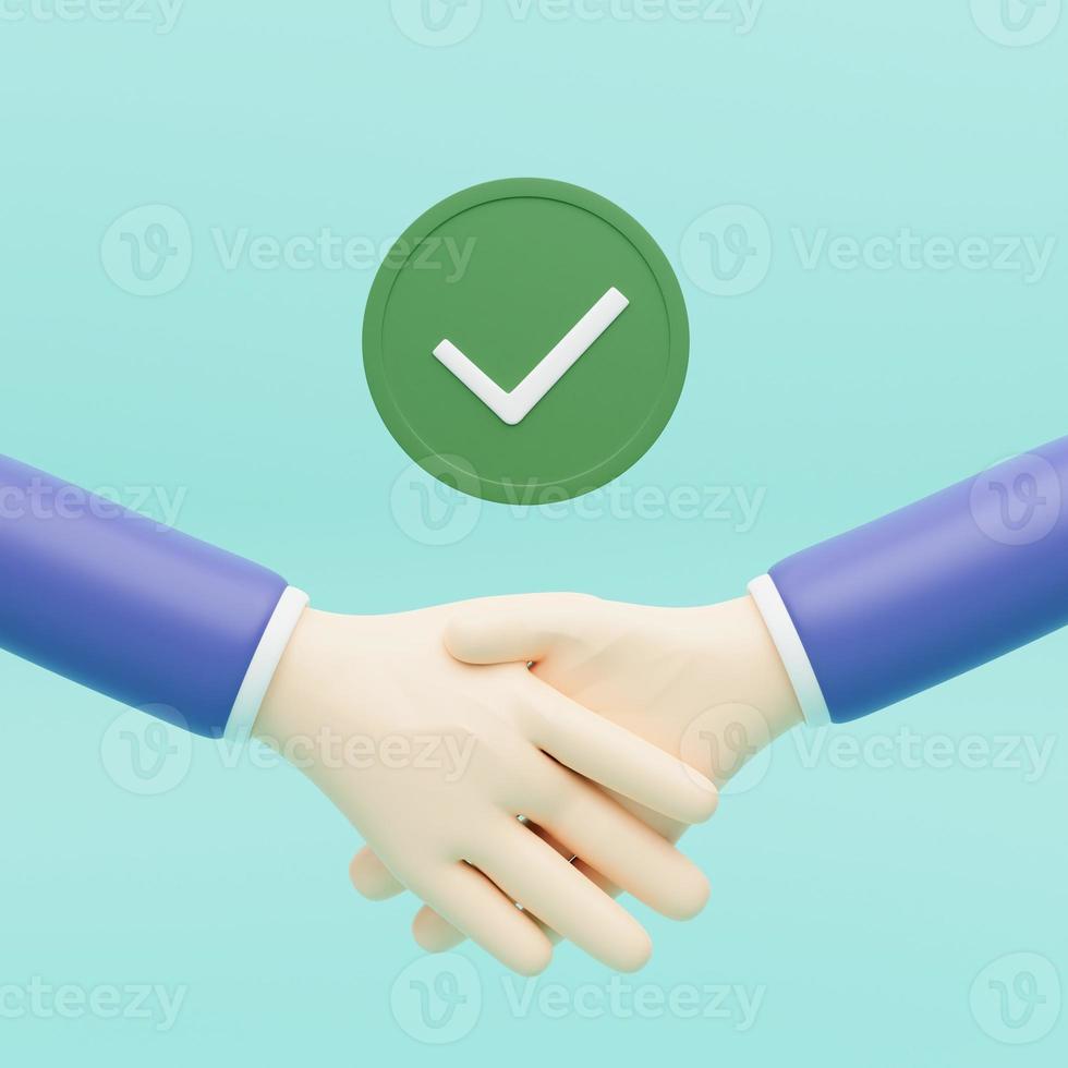 Handshake icon, symbol. Handshakes of business partners with Successful deals. 3d render illustration photo