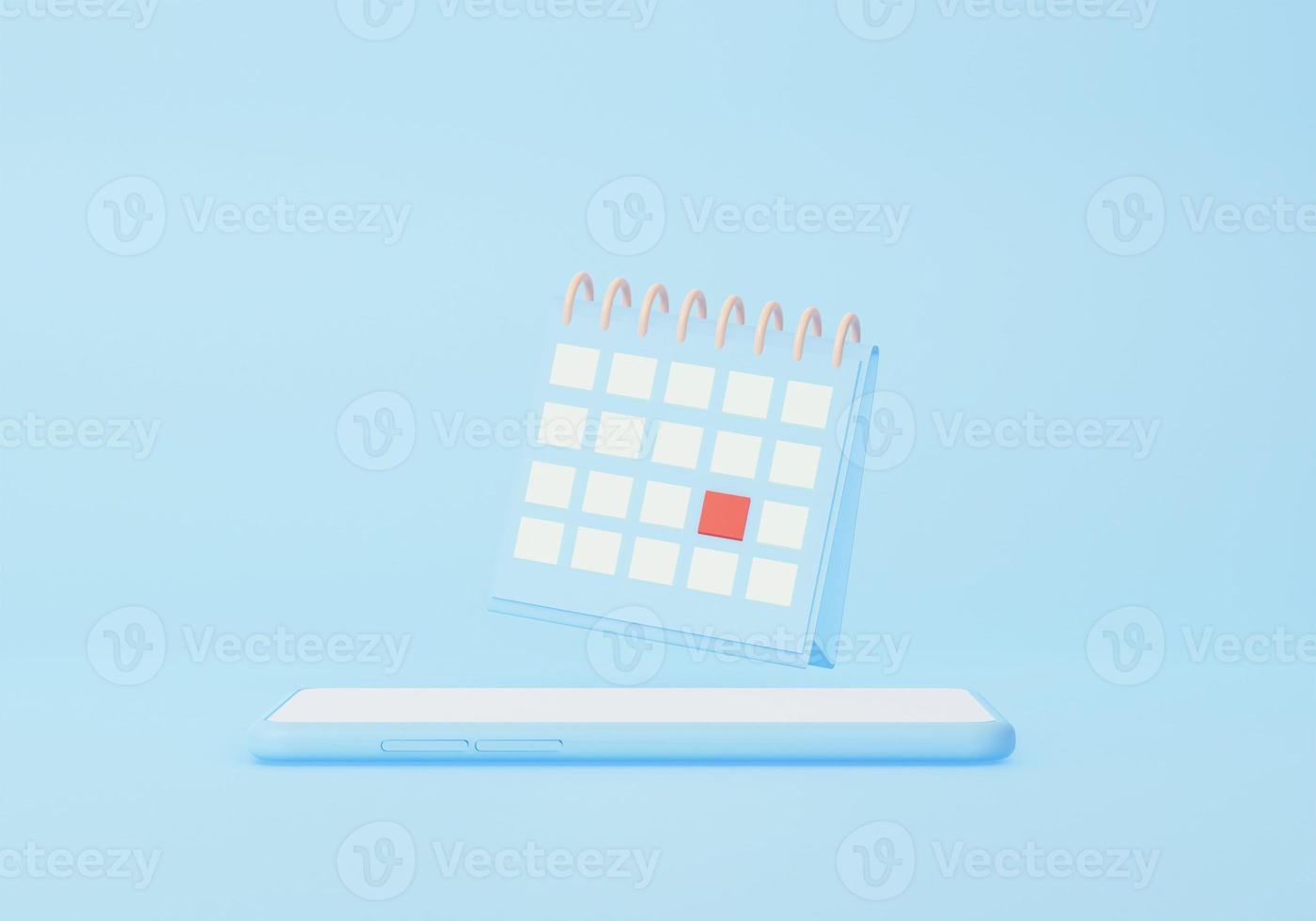 Day month year app mobile concept. Calendar icon symbol on smartphone. minimal cartoon style design on pink background. website banner. 3d render illustration photo