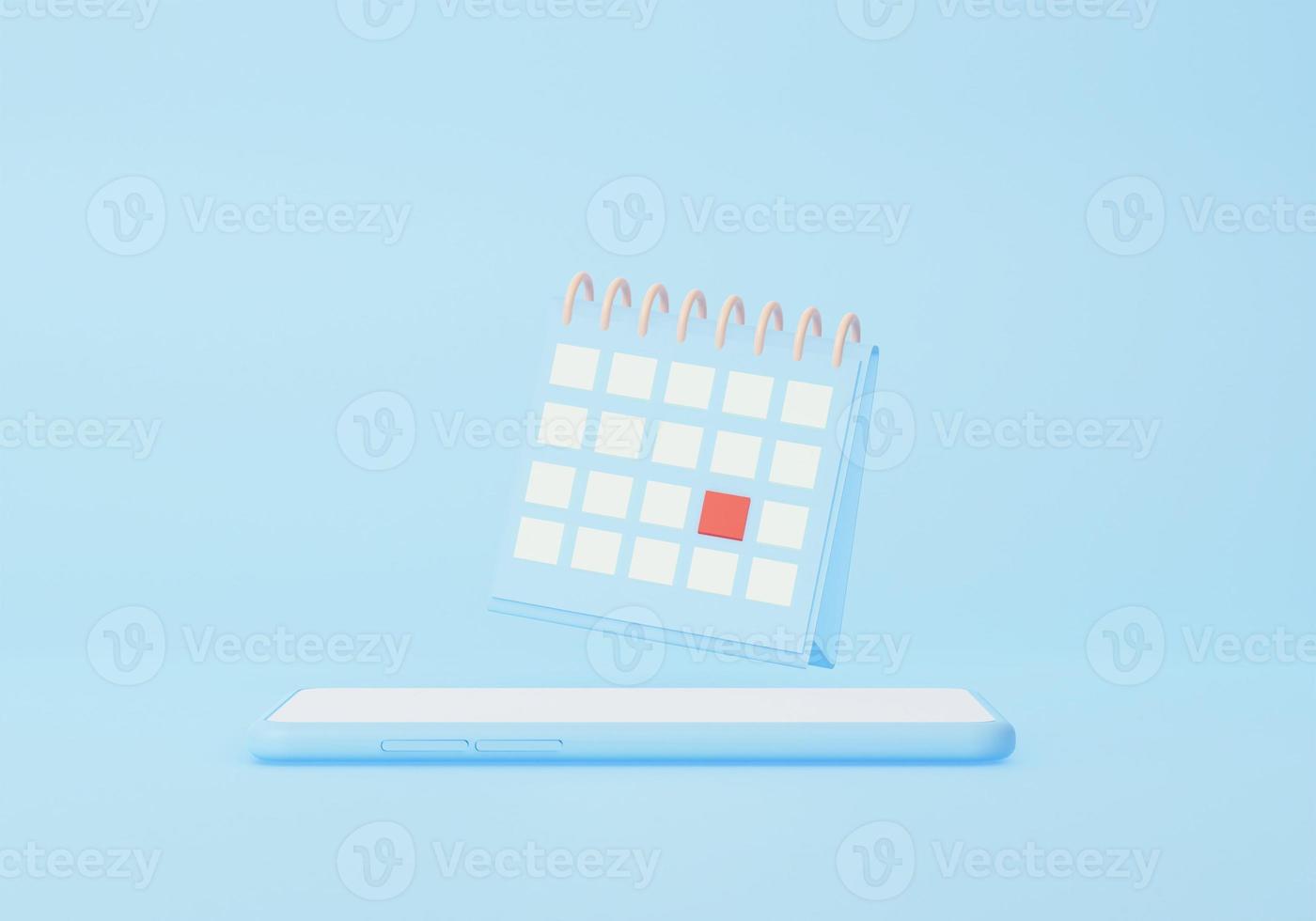 día mes año aplicación móvil concepto. calendario icono símbolo en teléfono inteligente mínimo dibujos animados estilo diseño en rosado antecedentes. sitio web bandera. 3d hacer ilustración foto