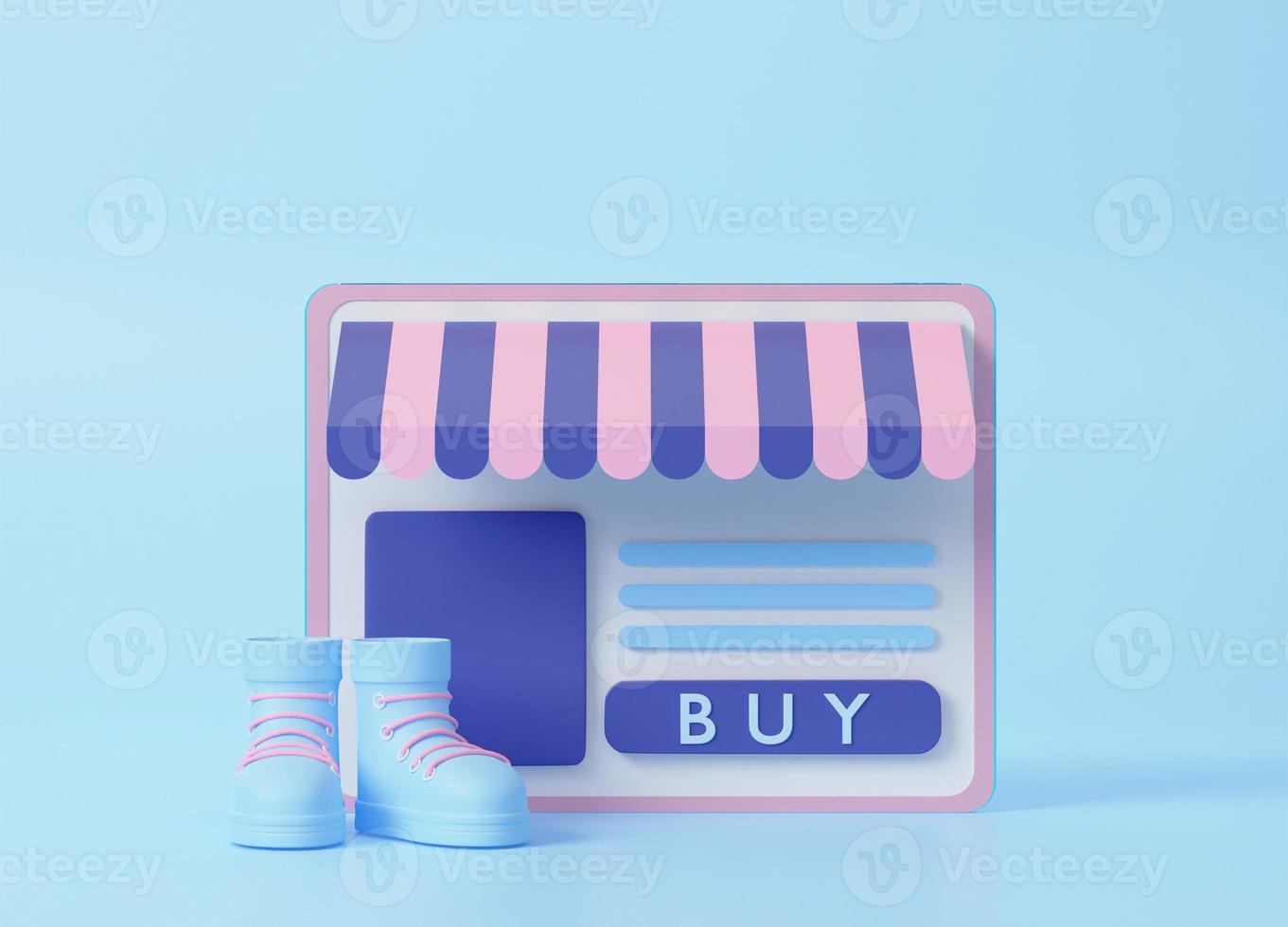 online shopping on web page concept. e-commerce website design. 3d render illustration photo