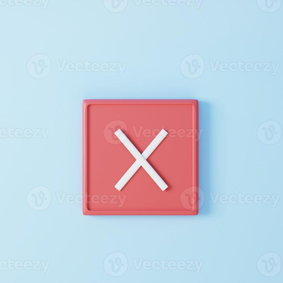 Negative or decline sign 3d render. Interface button isolated on blue. photo