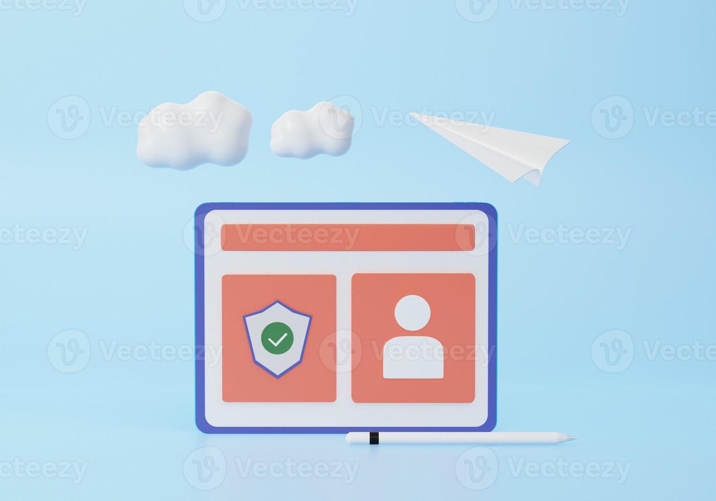 Cyber security concept, protecting data and confidentiality. 3d rendering illustration. photo