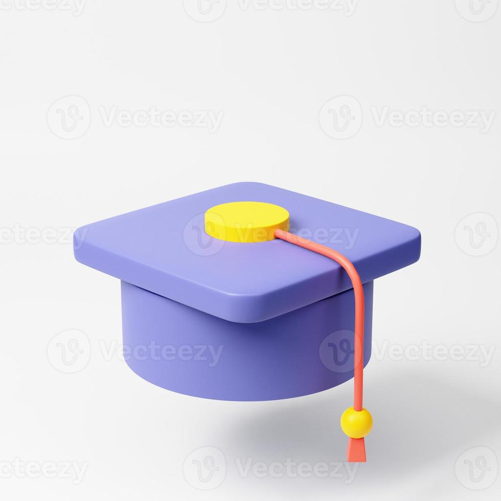 College cap, graduation cap, mortar board. Education, degree ceremony concept. 3d rendering icon. Cartoon minimal style. photo