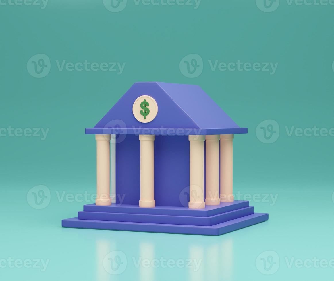 Bank building. Online banking, finance, bank transactions, bank services. 3d rendering icons. Cartoon minimal style. photo