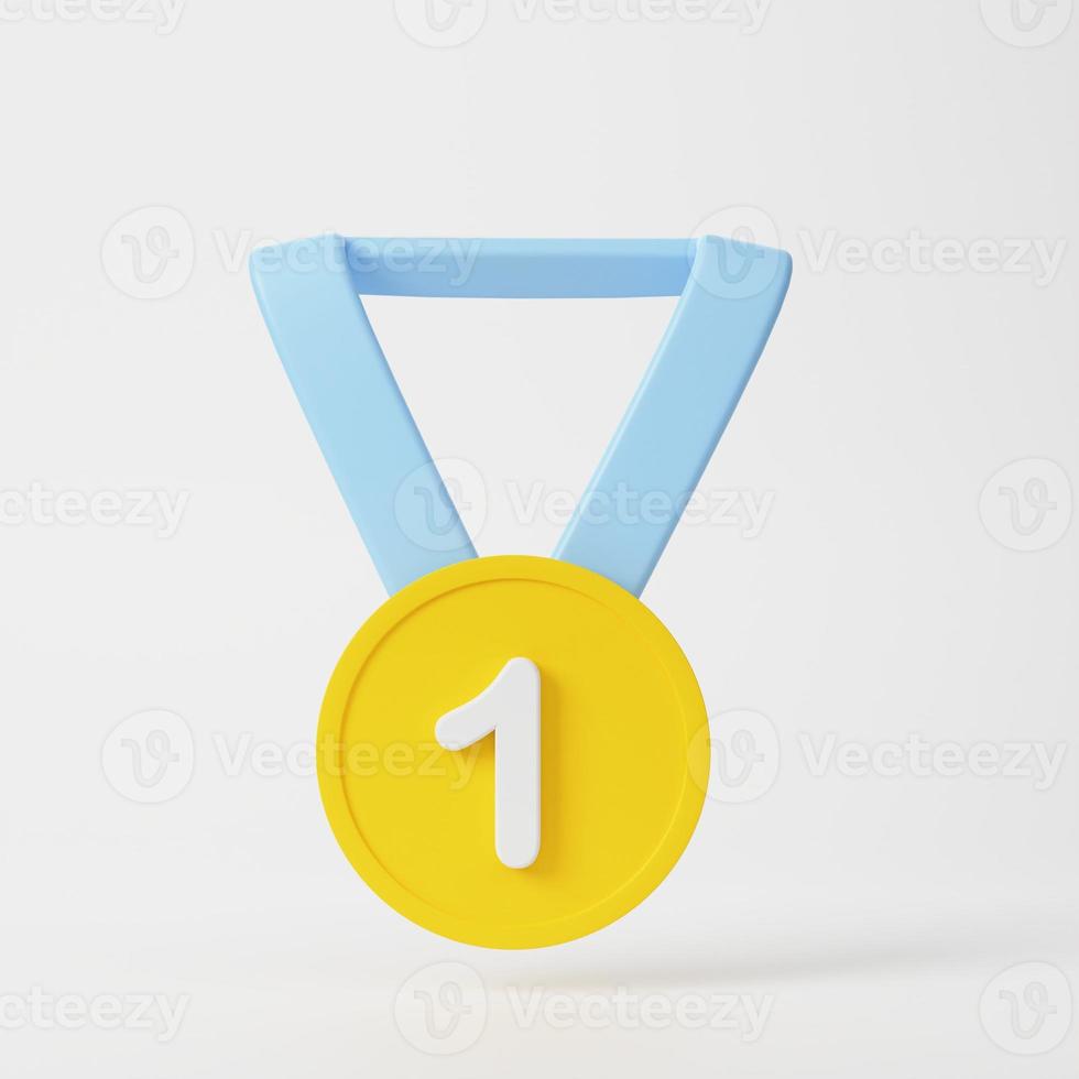 Winner medal with star and ribbon. 3d rendering icon. Cartoon minimal style. Premium quality, quality guarantee symbol. photo