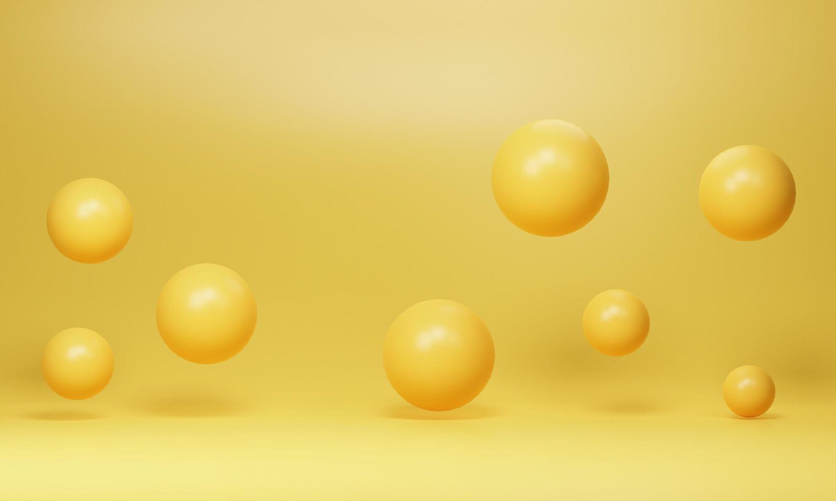 Yellow orb balls on coral background. Realistic 3d shapes. Horizontal banner, poster, header pattern for website. render illustration photo