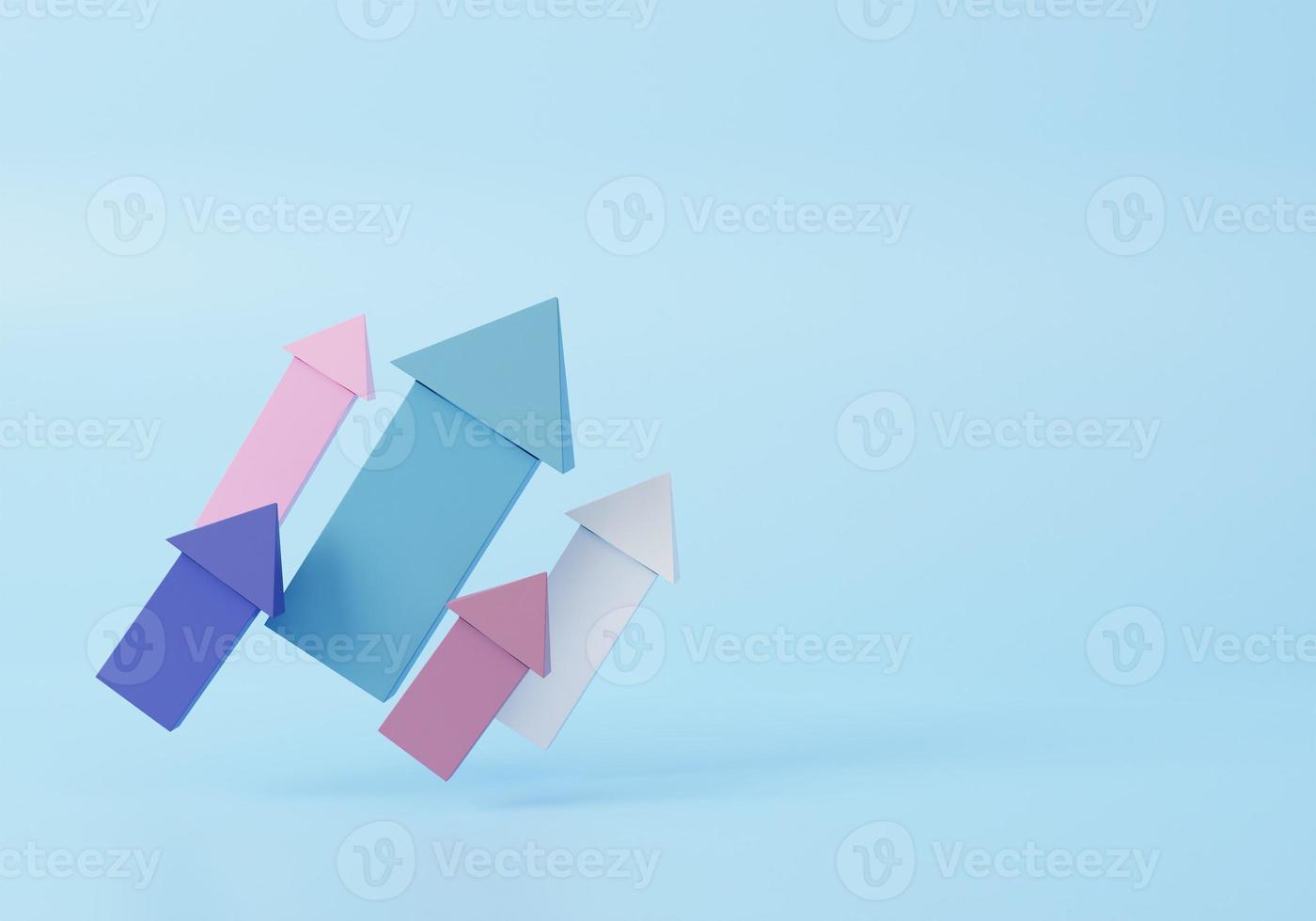 Cartoon arrow on growth success. Progress way and forward achievement creative concept, copy space, 3d render. photo