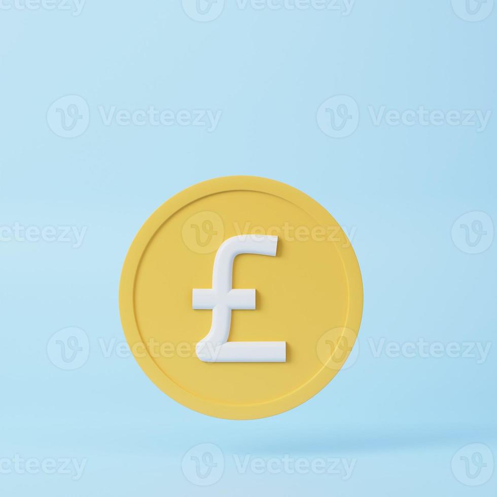 Gold pound sterling coin. Currency exchange, finance and investment concept. 3d rendering icon. Cartoon minimal style. photo