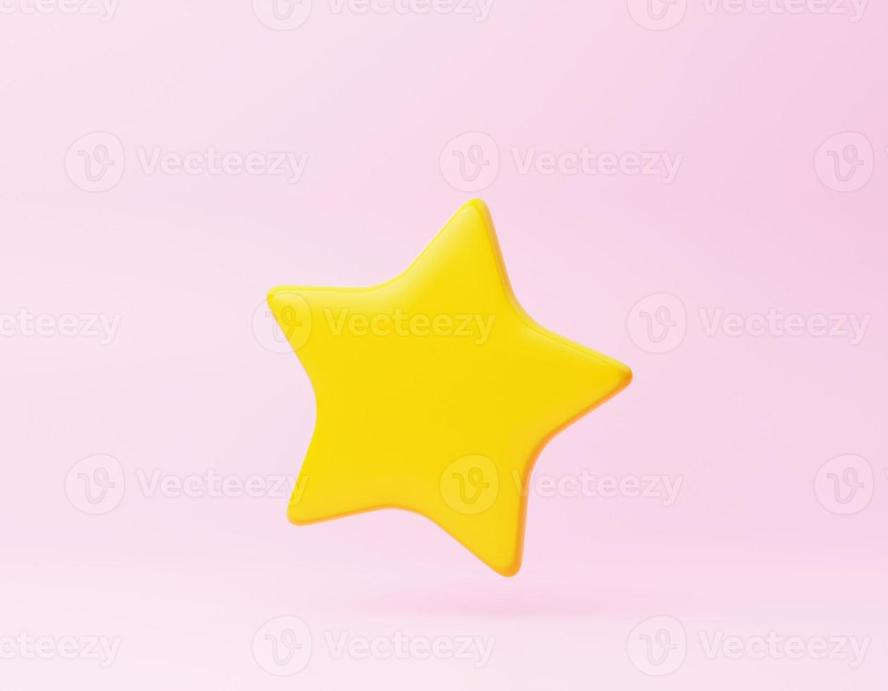 Yellow star isolated on a pink background. 3D rendering photo