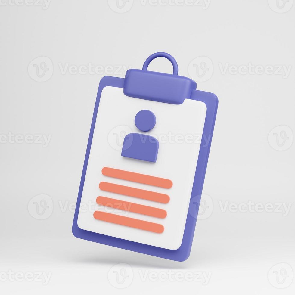 3d rendering cartoon style minimal CV Resume icon. Job search, human resources, business, job interview, hr, recruitment concept. photo