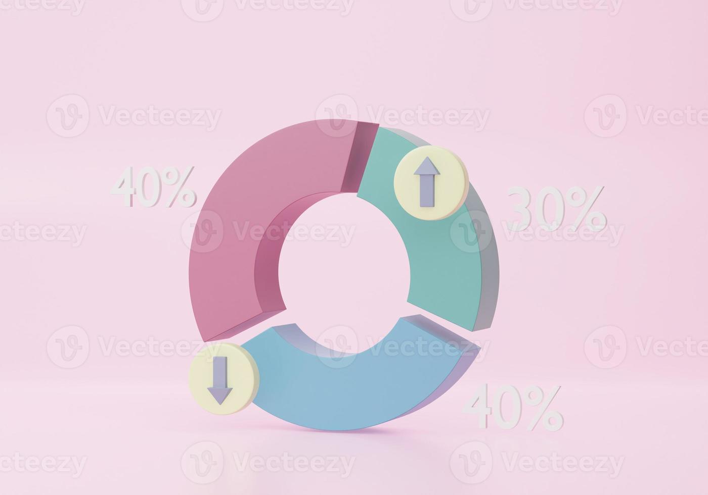 3D render chart percentage proportion icon minimal cartoon Data analytics Optimization growth statistics finance graph business development concept. on pink background. illustration photo