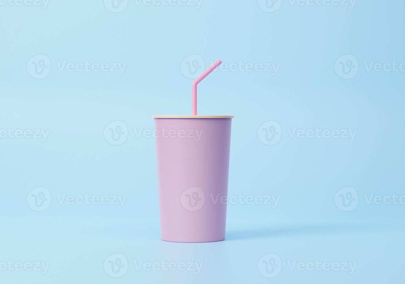 Paper, plastic beverage cup with tube for soda, juice, coffee, tea. Fast food. 3d rendering icon. Cartoon minimal style. photo