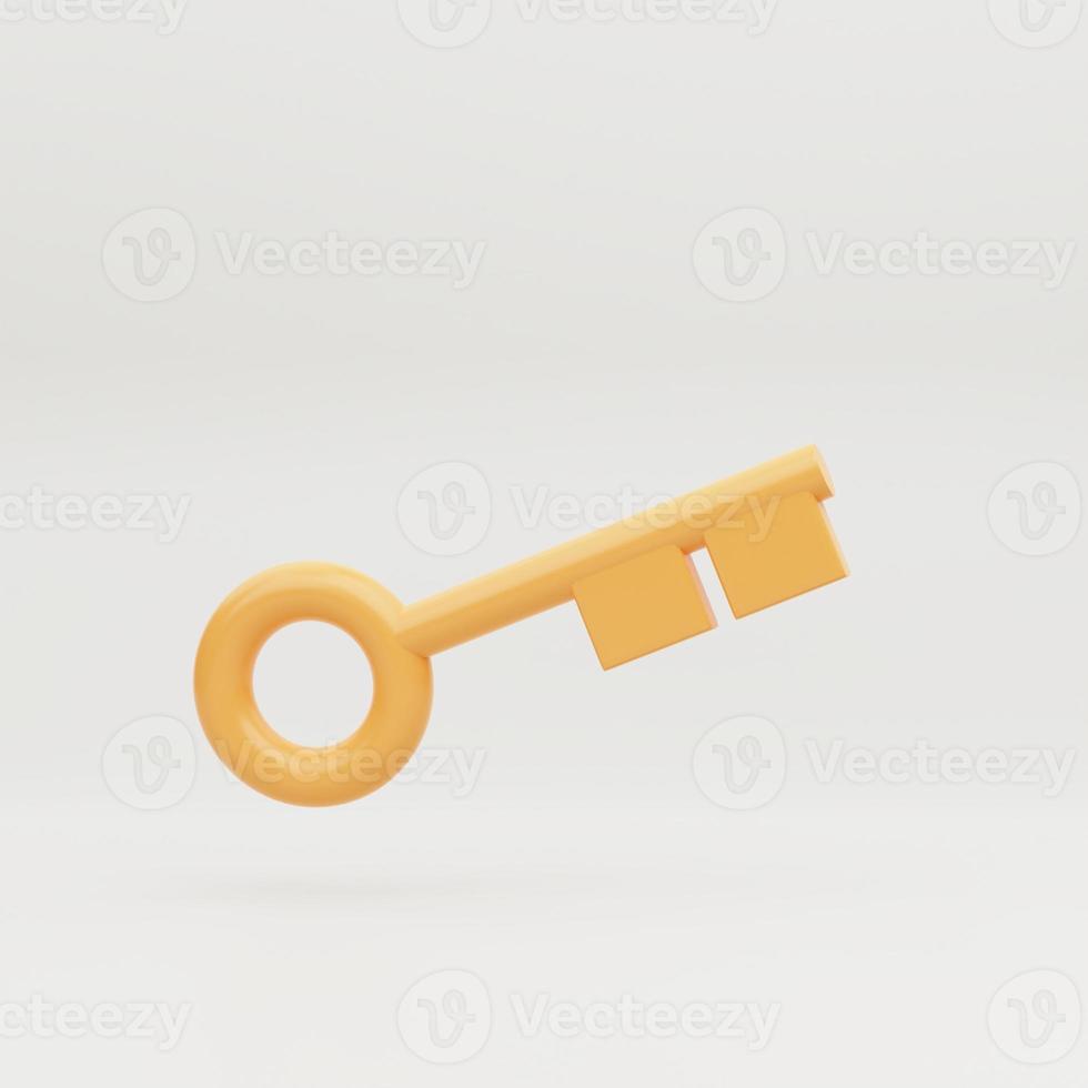 minimal yellow key isolated on a white background. simple design. 3d rendering photo