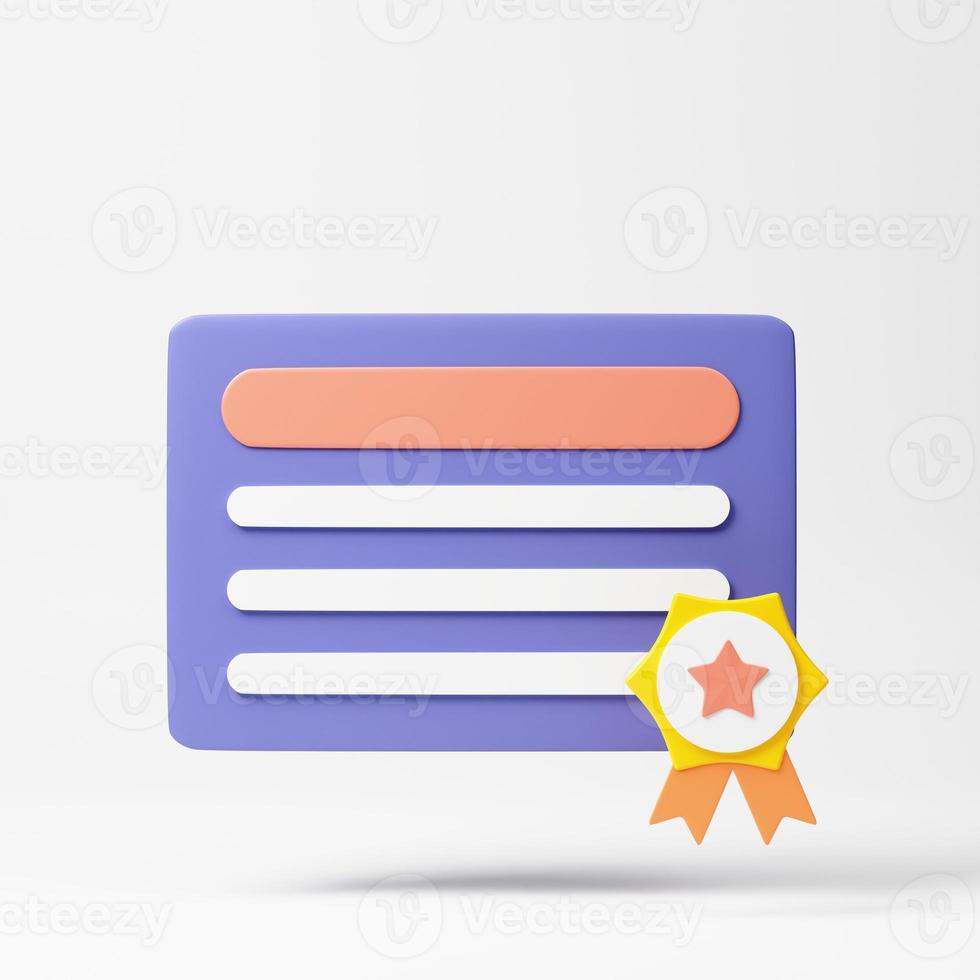 certificate icon. Achievements, awards, grants, diploma concepts. 3d rendering illustrations. photo