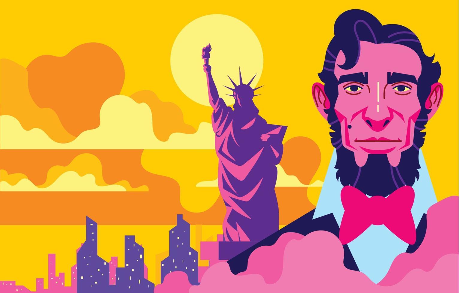 Abrahán Lincoln con de america ciudad bohordo vector