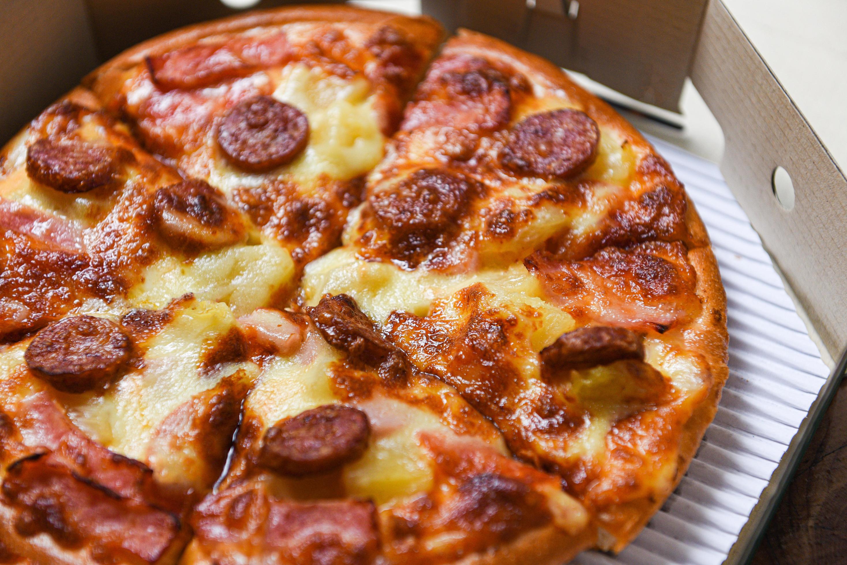 pizza in box close up delicious tasty fast food italian traditional