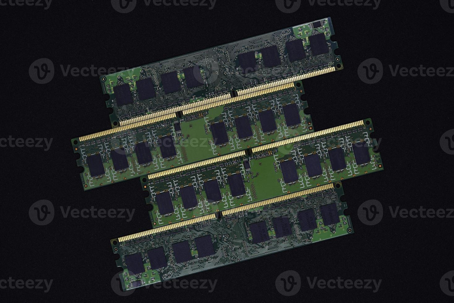 Blue RAM bars on a black background. Computer memory chips. Computer chips. photo