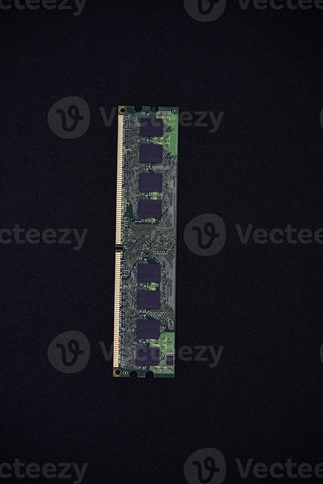 Blue RAM bars on a black background. Computer memory chips. Computer chips. photo