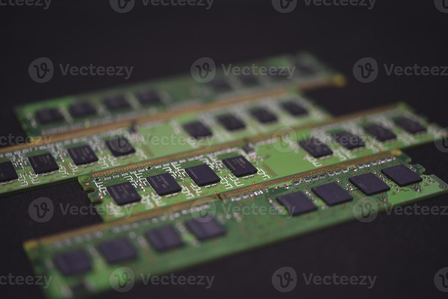 Blue RAM bars on a black background. Computer memory chips. Computer chips. photo