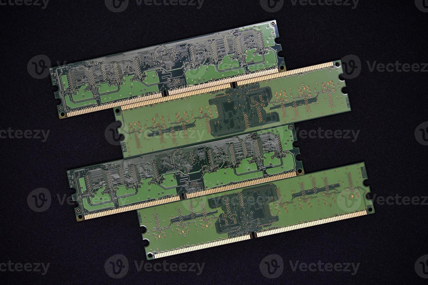 Blue RAM bars on a black background. Computer memory chips. Computer chips. photo
