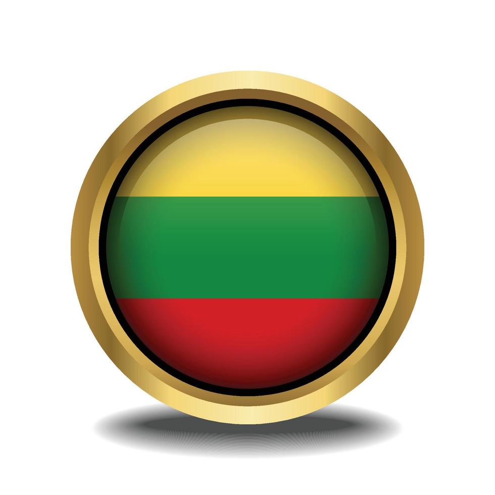Lithuanian Flag circle shape button glass in frame golden vector