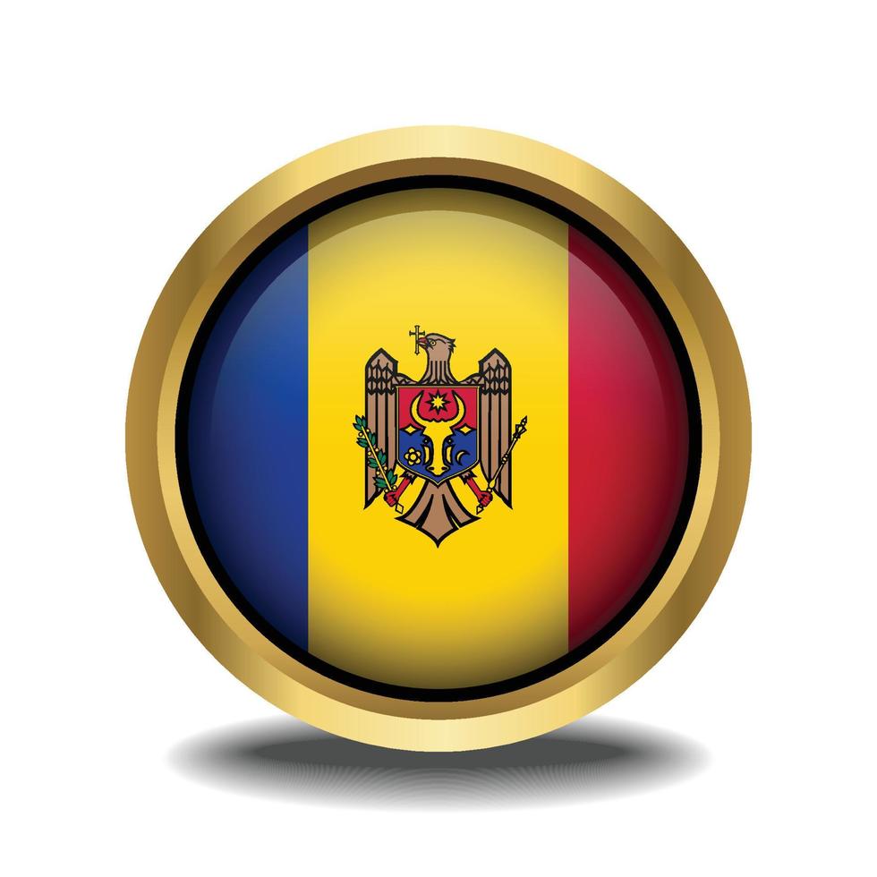 Moldova Flag circle shape button glass in frame golden vector