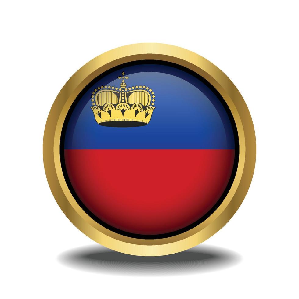 Liechtenstein Flag circle shape button glass in frame golden vector