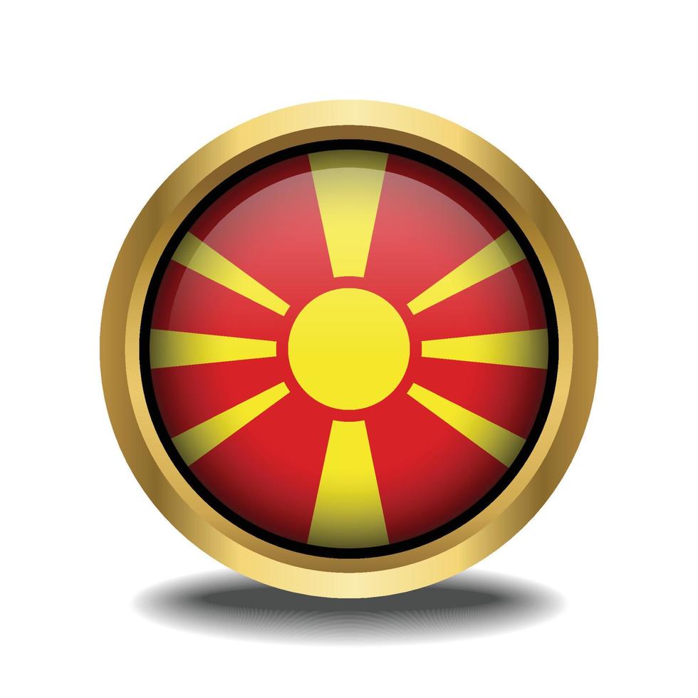 macedonia bandera circulo forma botón vaso en marco dorado vector