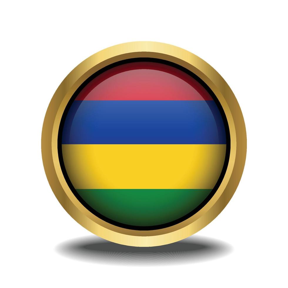 Mauritius Flag circle shape button glass in frame golden vector