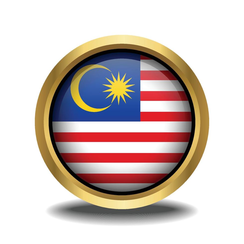 Malaysia Flag circle shape button glass in frame golden vector