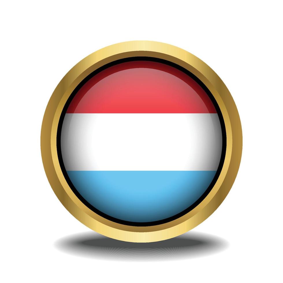Luxembourg Flag circle shape button glass in frame golden vector