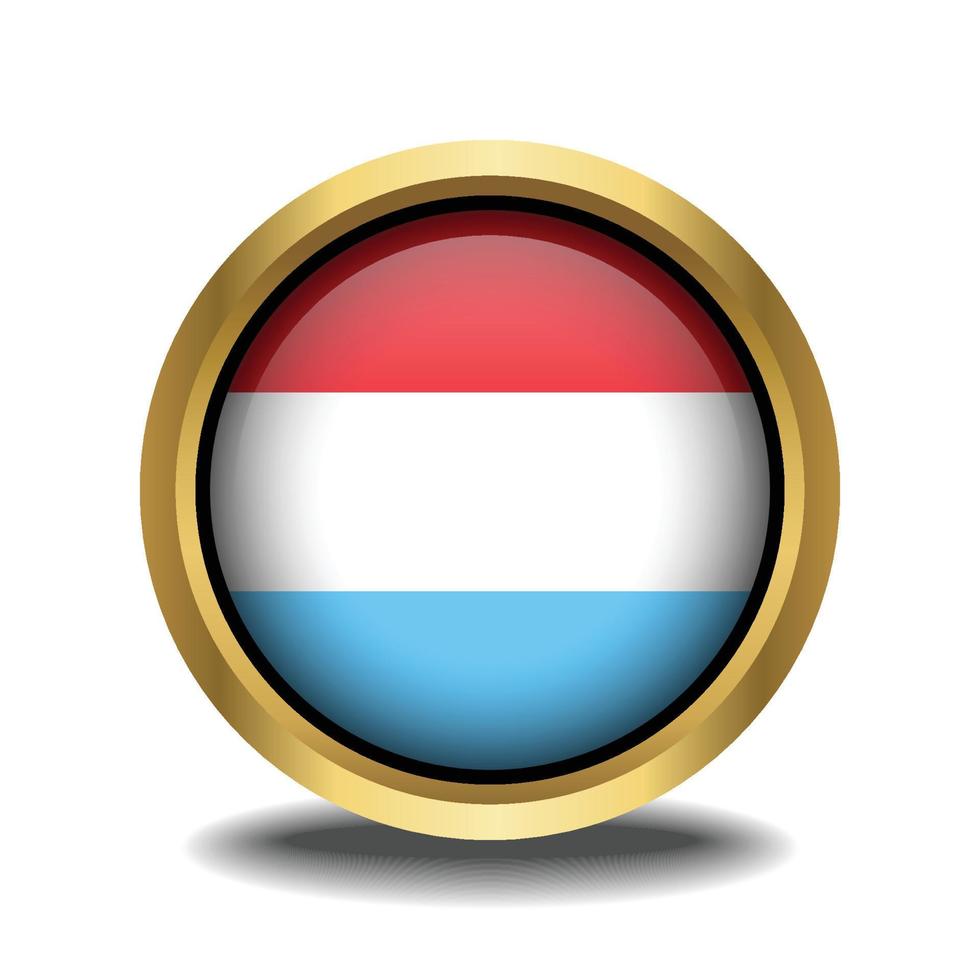 Luxembourg Flag circle shape button glass in frame golden vector