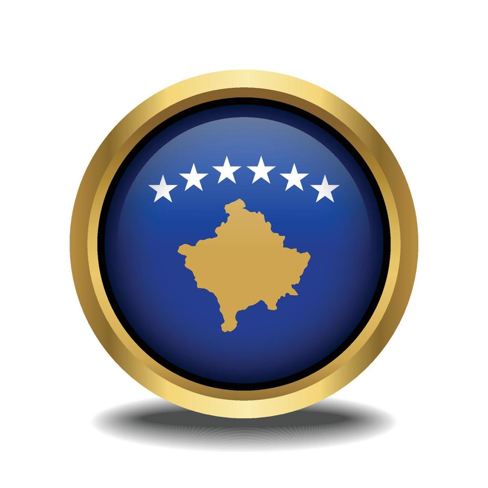 Kosovo Flag circle shape button glass in frame golden vector