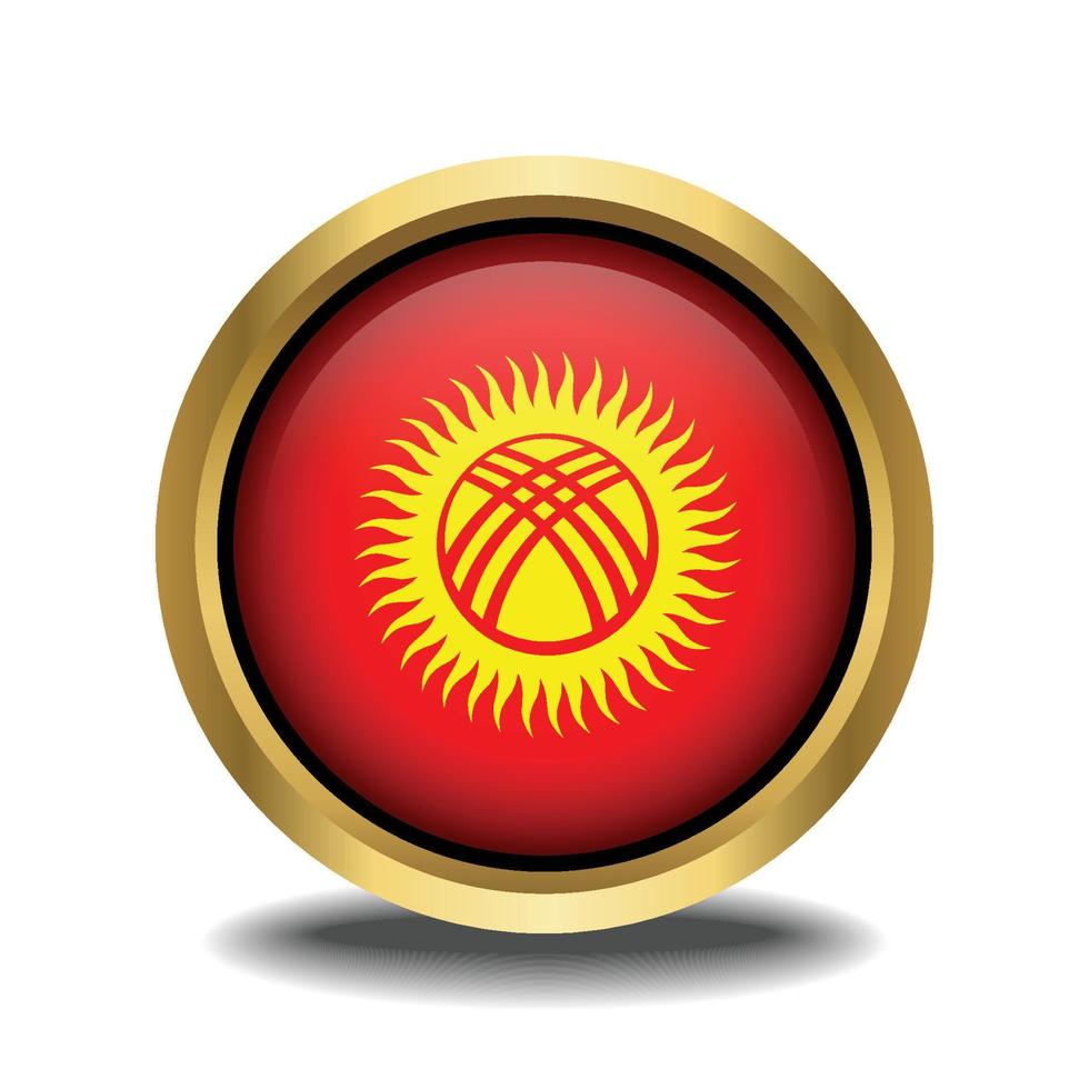Kyrgyzstan Flag circle shape button glass in frame golden vector