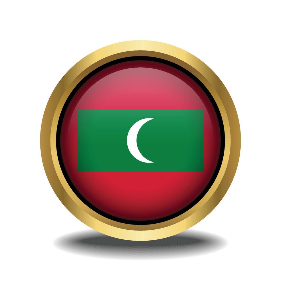 Maldives Flag circle shape button glass in frame golden vector
